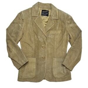 Split End Ltd. Vintage Suede Leather Jacket Tan Beige Button Up Women's 11 Retro